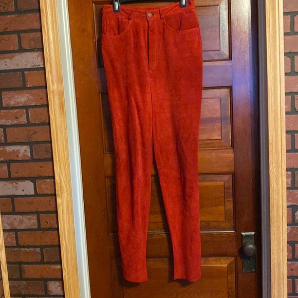 Vintage Red Suede 5 pocket jeans with front zipper - Picture 1 of 3